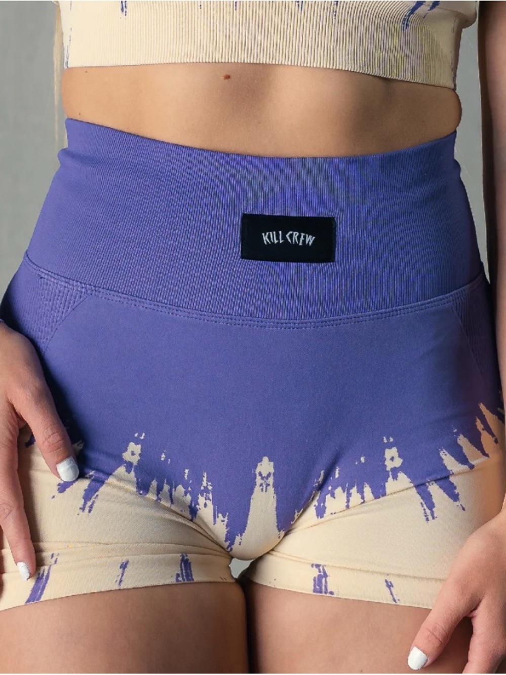 Kill Crew Purple & Cream Seamless Biker Short & Sport Bra Gym Set - Picture 8 of 8